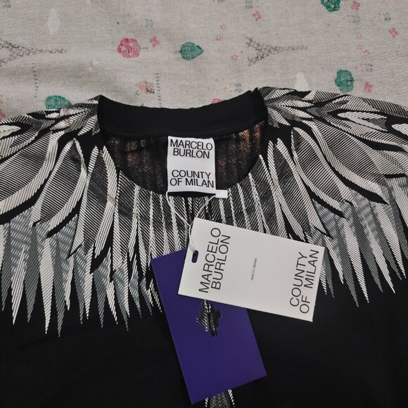 Marcelo Burlon Wing Print Streetwear Black Short-Sleeve T-Shirt - Picture 3 of 5